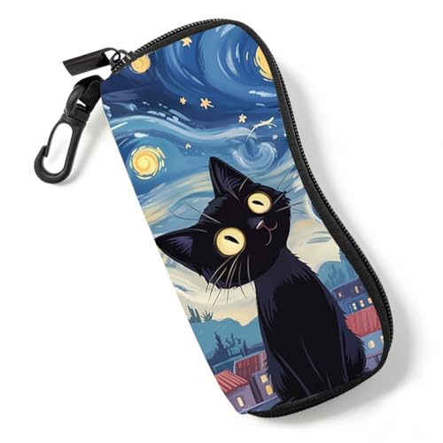 Estudo de Óculos de Sol Fofo com Zíper de Gato com Clipe, Bolsa de Viagem Leve para Óculos com Tema Noite Estrelada, tamanho �nico