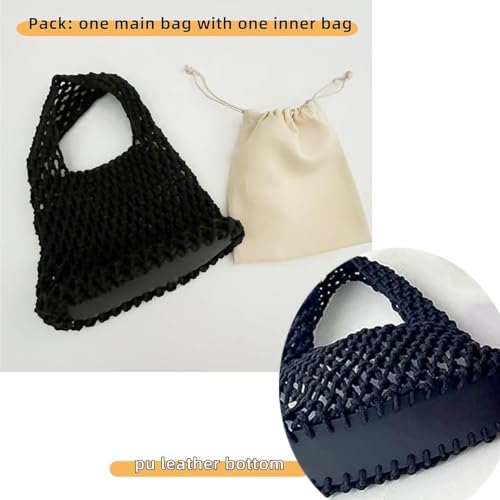Image of Mini Clutch Handbag Fishing Net Bucket Bag Cotton Rope Crochet Drawstring Woven Beach Bag Small Tote for Women Girls