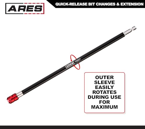 Image of ARES 70207 - Drill Extension Bit Holder - 12-Inch Quick Release - Works With All 1 /4-Inch Drive Bits - Quick Release Mechanism Makes Changing Bits a Breeze