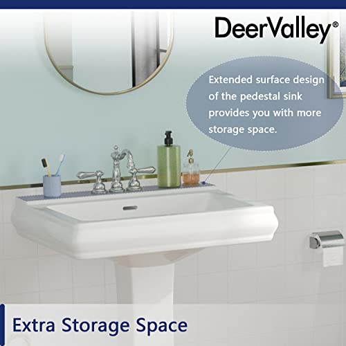 26"L X 20"W Rectangular Pedestal Sink, Deervalley Dv-1P521 Apex White Ceramic Pedestal Bathroom Sink With 3 Faucet Holes At 4" Faucet Centers, With Overflow #TOP3