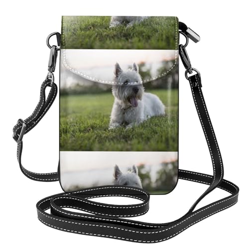 Pochette téléphone Westie pour femme avec mini sac bandoulière en cuir PU et porte-cartes