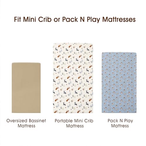 Image of PHF 3 Pack Soft Mini Crib Sheets, Pet Dogs Pack N Play Sheets for Baby Boys Girls, No Slip Universal Fit for Pack N Play, Playard, Portable and Mini Crib Mattresses, Pet Dogs