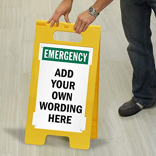 Smartsign 25 X 12 Inch “Emergency - Add Your Own Wording Here” Custom Two-Sided Folding Floor Sign, Digitally Printed Polypropylene Plastic, Multicolor #TOP5