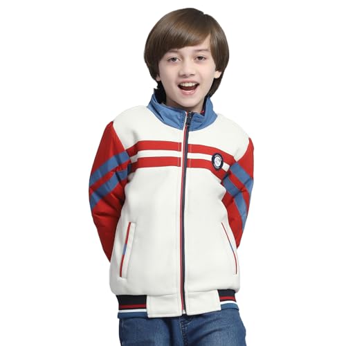 Image of Monte Carlo Boys Printed White & Rust Mock Neck Full Sleeve Jacket