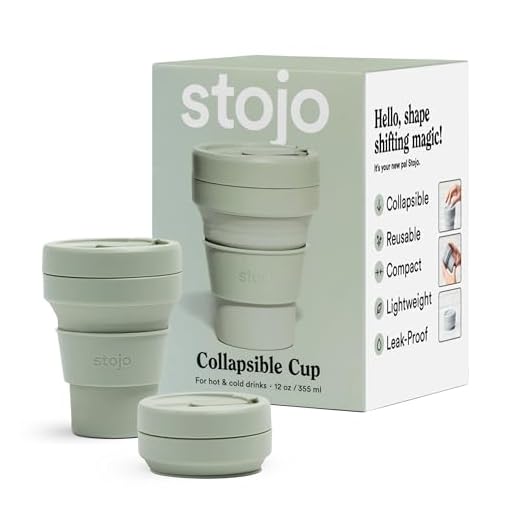 STOJO Collapsible Travel Cup - Sage Green, 12oz / 355ml - Leak-Proof Reusable To-Go Pocket Size Silicone Bottle for Hot & Cold Drinks - Camping & Hiking - Dishwasher Safe - No Straw Included