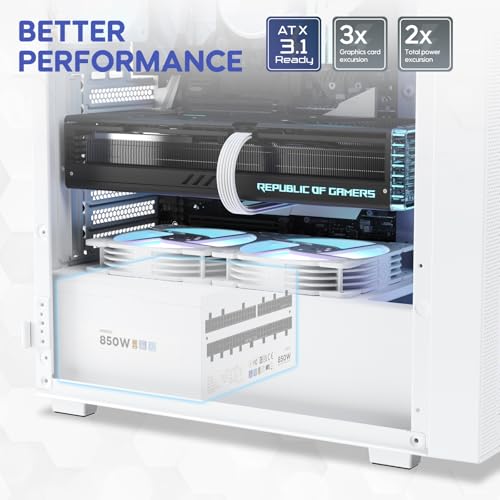 Image of Vetroo 850W Power Supply Dual PCIe 5.1 ATX 3.1 Ready, 80 Plus Gold Full Modular, Quiet Operation with 120mm FDB Fan, 10-Year Warranty - White