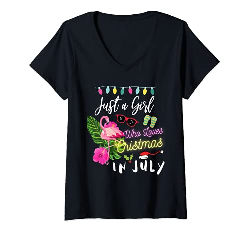 Mujer Just a Girl who loves Christmas in July, Sunglasses Beaches Camiseta Cuello V