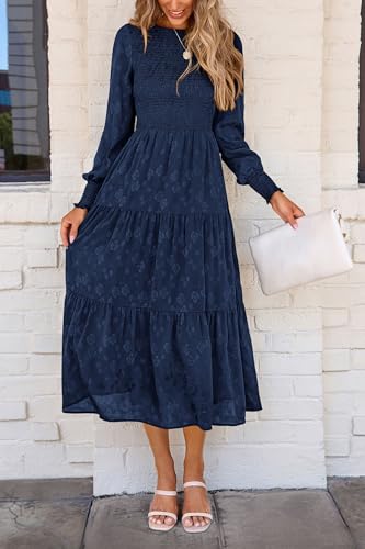 PRETTYGARDEN Women's Fall Spring Midi Dress Long Sleeve Floral Smocked Elegant Wedding Guest Long Flowy Dresses with Pockets4