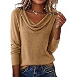 Angora Sweater Cowl Neck Sweater for Women Cozy Long Sleeve Cashmere Sweaters Casual Loose Knit Pullover Trendy Lightweight Jumper Tops Khaki
