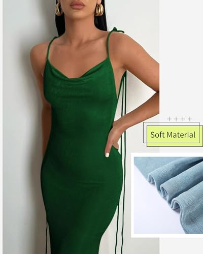 Image of Doweha Women Backless Cowl Neck Cocktail Going Out Dress Halter Slip Long Semi Formal Party 2026 Spring Summer Maxi Dress