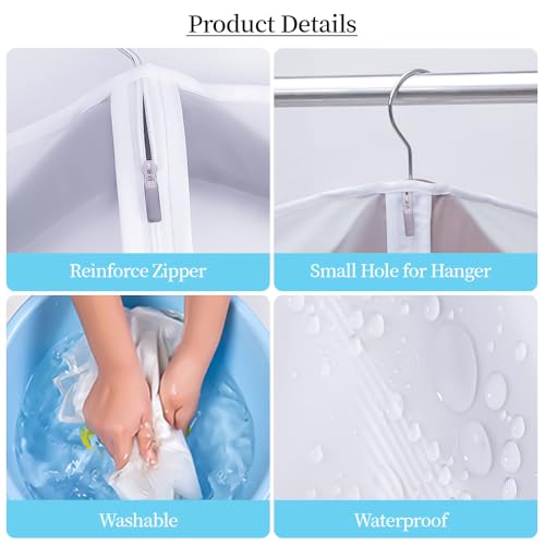 Niviy Clothes Covers Protector Bags Garment Covers Dustproof Moth Proof Coat Bag with Zip PEVA Translucent Suit Cover Waterproof Anti-mite Breathable Suit Protector 6pcs 60 * 100cm (White) - Image 6