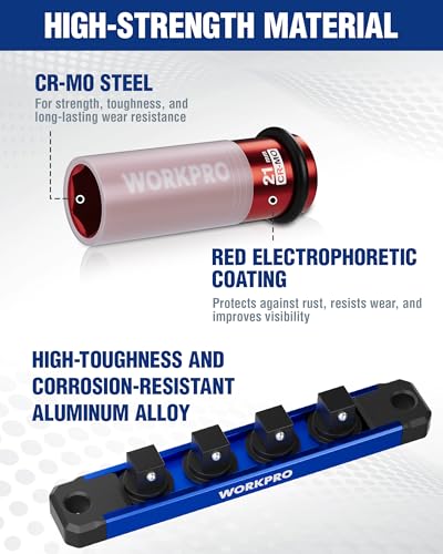 Image of WORKPRO 1 /2 inch Drive Lug Nut Impact Duty Socket Set, 4 Pieces 17-19-21-22mm Deep Thin Wall Socket Set, Made of Premium Cr-Mo Steel, Non-Marring Lug Nut Wheel Sockets for Car
