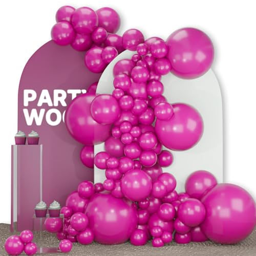 Image of PartyWoo Hot Pink Balloons 140pcs Different Sizes of 18 12 10 5 Inch Magenta Fuchsia Dark Pink Balloon Arch Kit Garland for Bridal Baby Shower Birthday Butterfly Princess Party Decorations Pink-Y39