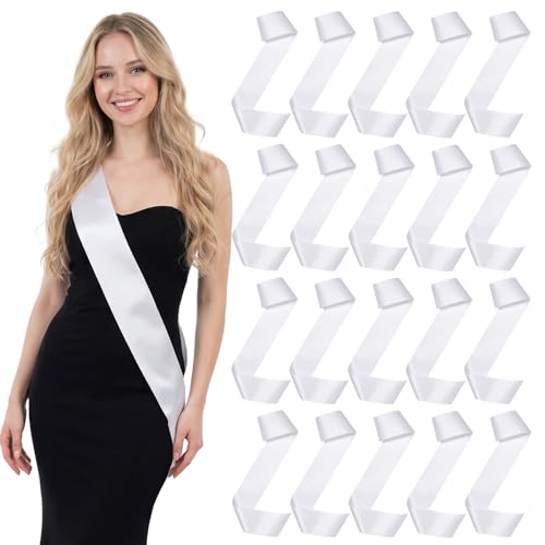 Fzxdfg 20PCS Blank White Sashes Satin Sash Plain Senior Sash DIY Sash for Birthday Wedding Beauty Pageant Graduation Party Decor Supplies (White)