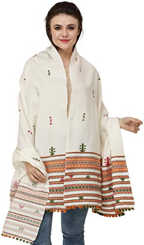 Shawl from Kutch with Embroidered Bootis and Mirrors - Wool2