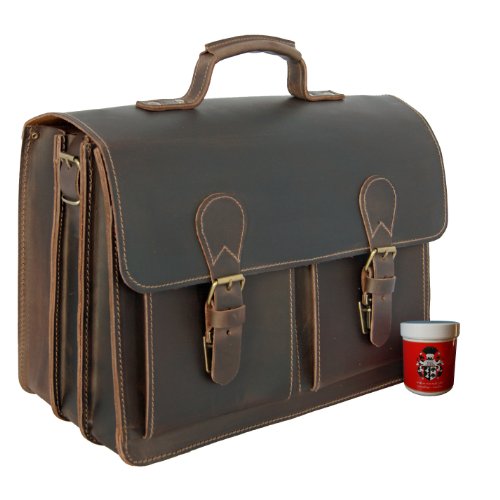 Freiherr von Maltzahn Aktentasche Lehrertasche 8086-58, 42 cm, 17', braun, Bio-Leder + Lederpflege