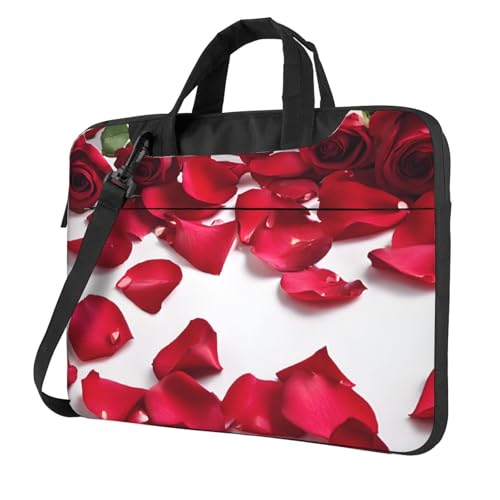 Sac à bandoulière pour ordinateur portable à motif pétales de rose rouge