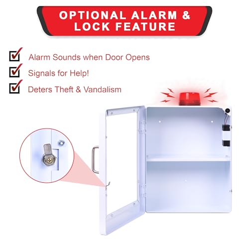 Image of Large Naloxone Overdose Emergency Kit Cabinet - Holds 6-8 Naloxone Boxes or a First Aid /Bleeding Control Kit - Wall-Mounted Cabinet - Alarm & Locking System (Naloxone Not Included) (White)