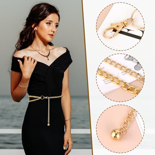 Gold Chain Belt, Gold Belts for Women Metal Waist Chain Adjustable Body Chain Waist Dangling Belt Link Gold Double-Layer Waist Decorative Wedding Belt Chain Fashion Gold Belt for Women Dresses Jeans3