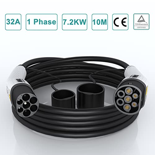 MAX GREEN Câble de Recharge EV/Véhicule électrique et Hybride Rechargeable de Type 2 à Type 2, | 32Amp | Puissance de Sortie maximale 7.2KW | Monophasée | 10 mètres | – Image 3