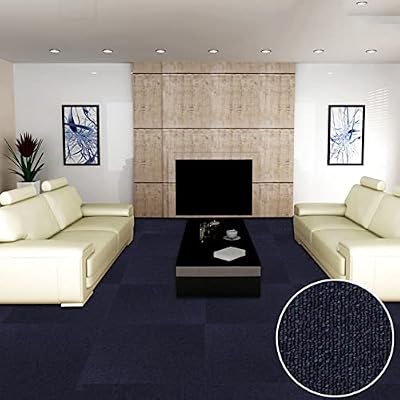 Freely Splice Loop Pile Carpet Floor Peel Tile Square 40 Pcs 20x 20 Peel and Stick Carpet Floor Tiles Home Furnishings Floor Easy Install DIY Concrete Effect Multi-Purpose Floor M(Color:Tibetan Blue)