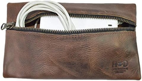 Hide & Drink, Rustic Leather All Purpose Utility & Charger Case for MacBook, iPad & Laptop, Durable, Travel & Office Zippered Bag, Pouch, Handmade :: Bourbon Brown