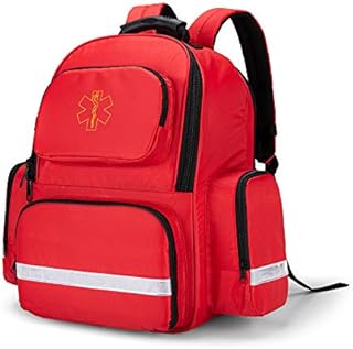 Trunab First Responder Bag Trauma Backpack Empty, Medical Emergency Kits Storage Jump Bag Pack for EMT, EMS, Police, Firefighters, Safety Officers, Red, Bag ONLY - Patented Design
