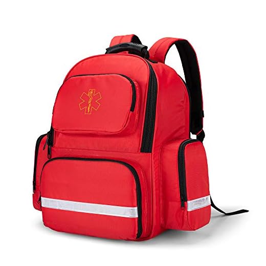 Trunab First Responder Bag Trauma Backpack Empty, Medical Emergency Kits Storage Jump Bag Pack for EMT, EMS, Police, Firefighters, Safety Officers - Patented Design Red