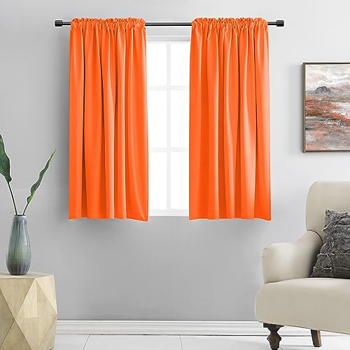 DONREN Vibrant Orange Autumn Curtains 48 Inch Length for Cafe Bathroom Short Windows,2 Panels Blackout Room Darkening Thermal Insulated Curtains for Kids Bedroom Decor,52 Wide by 48 Long