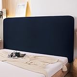 WOMACO Stretch Bed Headboard Slipcover 180 GSM Thick Fabric Solid Color Dustproof Bed Head Protector Cover for Bedroom Decor (Dark Blue, Queen)