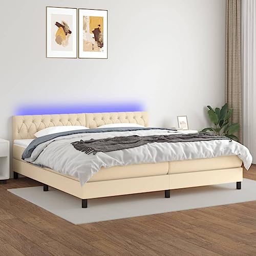 KOIECETA Boxspringbett mit Matratze & LED Creme 200x200 cm Stoff