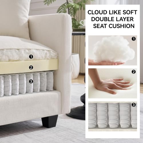 Image of 30'' Cloud Single Couch, Cloud Sofa with Throw Pillow, Modern 1 Seater Reading Chair with Deep Seat, Accent Chairs for Living Room, Bedroom, Small Apartment, Beige