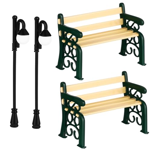 Mini figurines de banc et lampadaire pour jardin féérique kit accessoires de maison de poupée