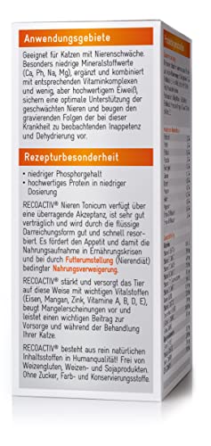RECOACTIV Nieren Tonicum für Katzen, 1 x 90 ml, bei Anzeichen Einer Nierenfunktionsstörung, in der Rekonvaleszenz und zur Prophylaxe. Hochwertiges Protein, Appetit anregendes Ergänzungsfuttermittel