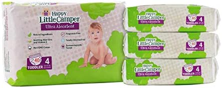Happy Little Camper Ultra-Absorbent Hypoallergenic Natural Disposable Baby Diapers, Chlorine-Free Protection for Sensitive Skin, Monthly Pack, Size 4, 160 Count