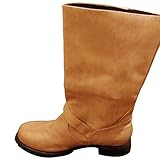  Frauen Lederstiefel Low Heels Plattform Schnalle Vintage Mid-Calf Cowboystiefel Mode Lässig Outdoor Biker Slouch Stiefel