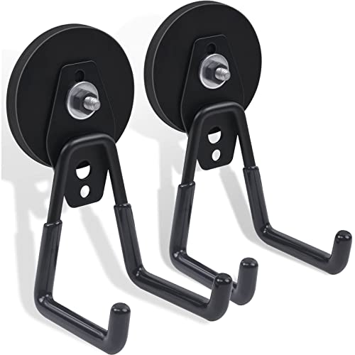 MAYDIYCI 超強力マグネットフック 磁石付ダブルフック 防水防錆 直径66mm 耐荷重25kg ドリルドライバーコードレス、電動ドライバー、穴あけ電動ドリル工具、ガレージ用 壁掛けフック【2個セット】