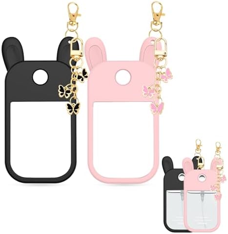 Hand Sanitizer Holder Compatible with Touchland 30ml, Cute Bunny Silicone Case with Keychain & Mini Charm, Leak-Proof Portable Cover for Bag, Backpack & Purse (Glitter Pink/Glitter White) image 5