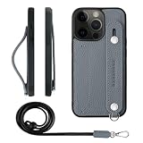 HANATORA for iPhone 13Pro ケース 本革 耐衝撃 背面ベルト ストラップリング スマホケース スマホ スタンド機能 ネックストラップ 付き カードポケット シュリンクレザー ギフト ブルーグレー CGHGZ-13Pro-BlueGray