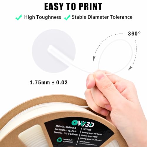 Image of OVV3D Glow in the Dark Filament, Christmas Glow PLA Filament 1.75mm + /- 0.02mm for 3D Printing, Glow PLA Green, 3D Printer Filament,Long-Lasting Glow with UV Light 1kg /2.2lb