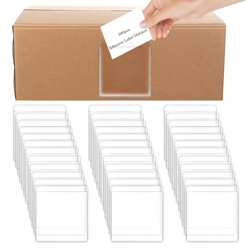 Telooco 100 Pièces Porte Étiquettes Autocollantes en Plastique Transparent 5,5 x 5 cm Pochettes pour Cartes D'index Classeurs Bacs de Rangement pour Supermarché Bibliothèque Étagère Prix