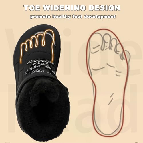 Kids Barefoot Winter Snow Boots Toddler, Children's High Top Plus Velvet Thick Wide Head Cotton Shoes Outdoor Warm Hiking Boots For Boys Girls3