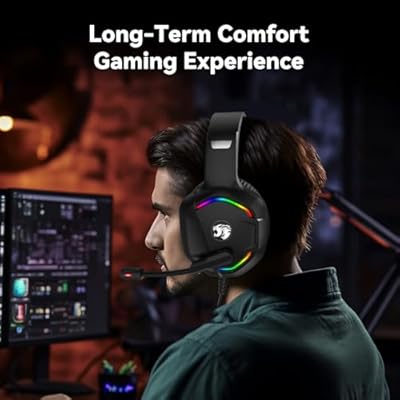 Gaming Headset with Microphone for Pc, Xbox One Series X/s, Ps4, Ps5, Switch, Stereo Wired Noise Cancelling Over-Ear Headphones with Mic, RGB, for Computer, Laptop, Mac, Nintendo (Black)