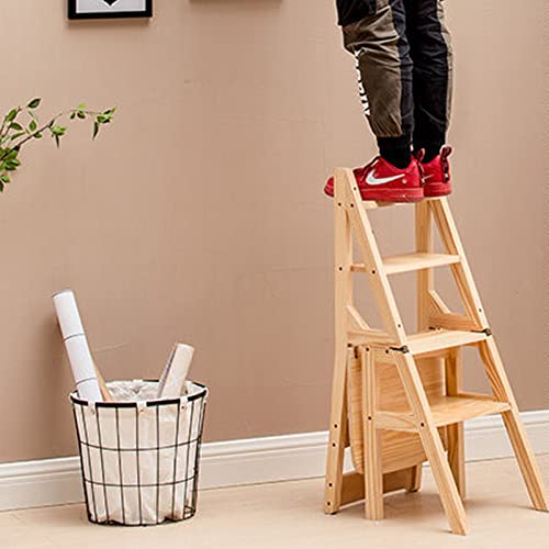 Taburete de pie de escalera plegable de madera multifuncional 4