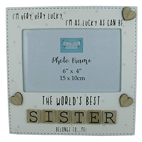 Image of Sister Photo Frame The Worlds Best Sister Gift Letter Tiles Wood Cream 6x4"