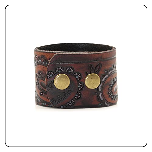 Fusamk Punk Rock Print Pattern Wristband Wide Leather Cuff Bracelet(Brown Leather) #TOP3