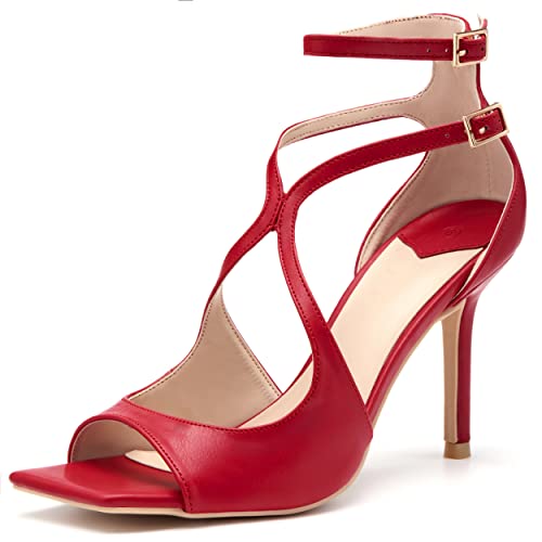 Coutgo Women High Heeled Sandals Square Open Toe Cross Strap Ankle Strap D'orsay Stiletto Dress Wedding Pumps #TOP18