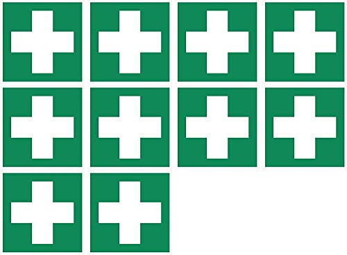 Pegatinas de señal de rescate "Priste Hilfe", 5-40 cm, autoadhesivas, según ISO 7010, 10 unidades, fabricado en Alemania, tamaño: 15 x 15 cm Cover