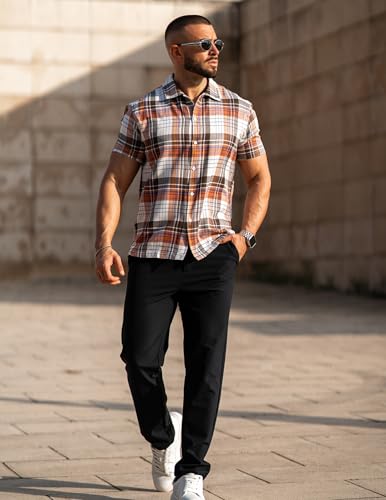 COOFANDY Mens Short Sleeve Button Down Shirt Plaid Button Up Shirts Casual 75% Cotton Work Shirts3
