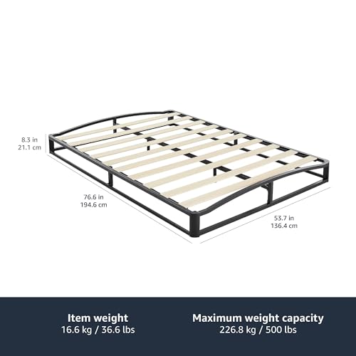 Image of Amazon Basics Metal Platform Bed Frame with Wood Slat Support, Under-Bed Storage, 6 inches High, Full, Black